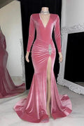Glamorous Long Mermaid Sleeveless V-neck Split Front Prom Dress