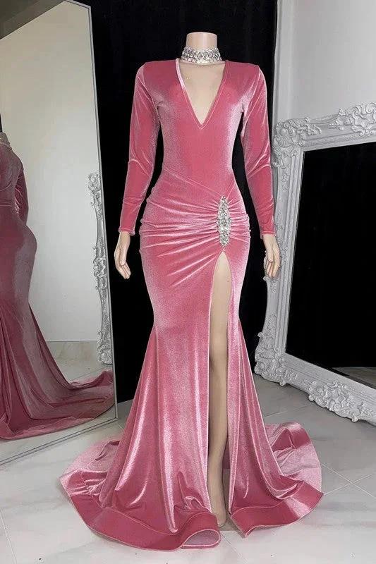Glamorous Long Mermaid Sleeveless V-neck Split Front Prom Dress
