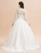 Glamorous Long Sleeve Beads White/Ivory Lace Appliques Wedding Dress