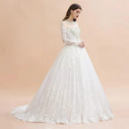 Glamorous Long Sleeve Beads White/Ivory Lace Appliques Wedding Dress