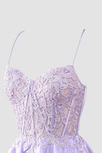 Gorgeous A Line Spaghetti Straps Royal Blue Corset Homecoming Dress with Appliques