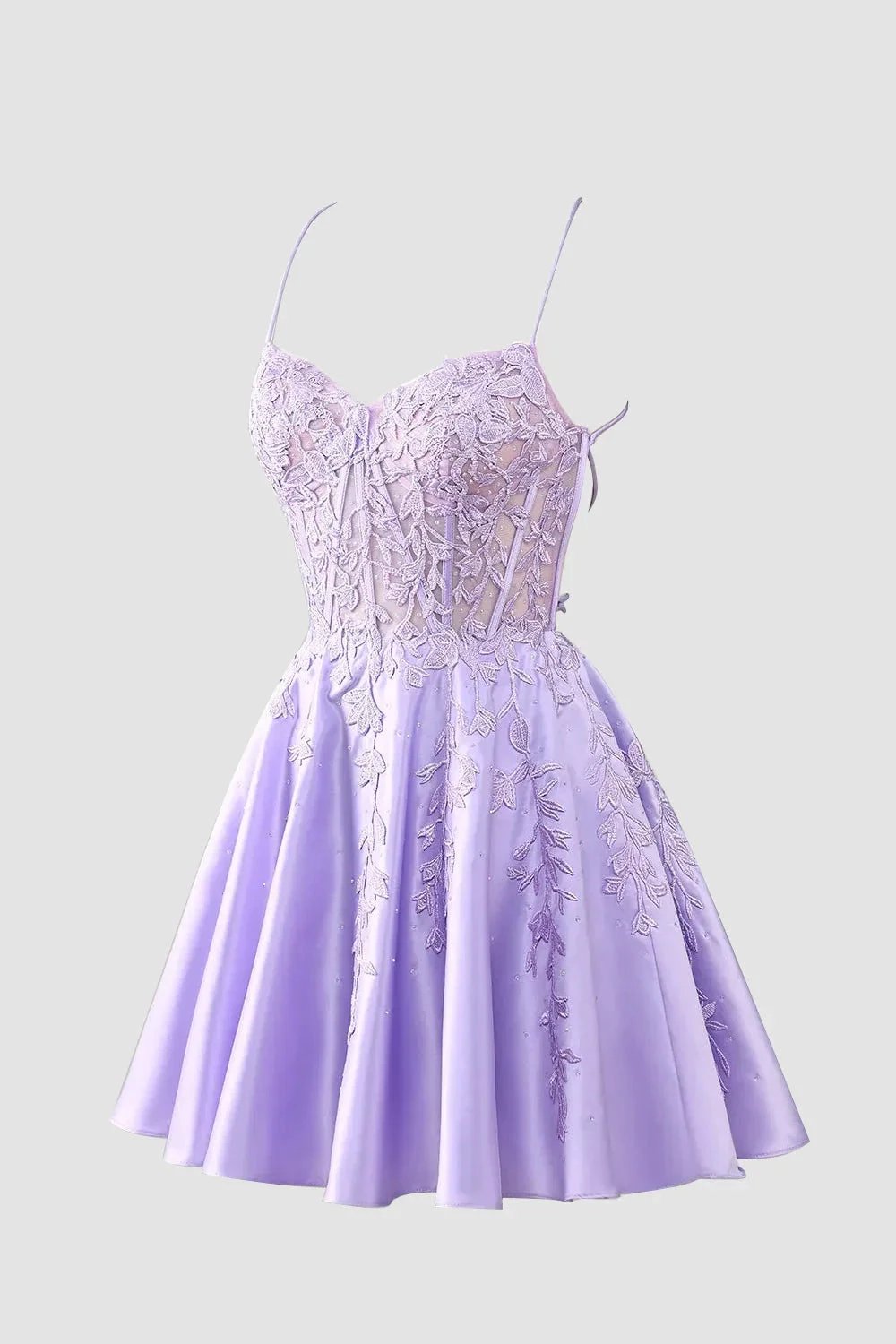 Gorgeous A Line Spaghetti Straps Royal Blue Corset Homecoming Dress with Appliques