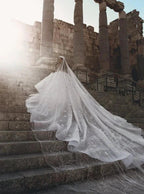 Gorgeous Beading Floral Bridal Wears Sheer Neck Long Sleeves Princess Wedding Dress