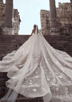 Gorgeous Beading Floral Bridal Wears Sheer Neck Long Sleeves Princess Wedding Dress