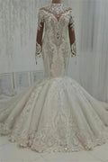 Gorgeous Glamorous Beaded High neck Mermaid Mermaid Wedding Dress