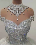 Gorgeous High Neck Crystal Beading Princess Wedding Dress