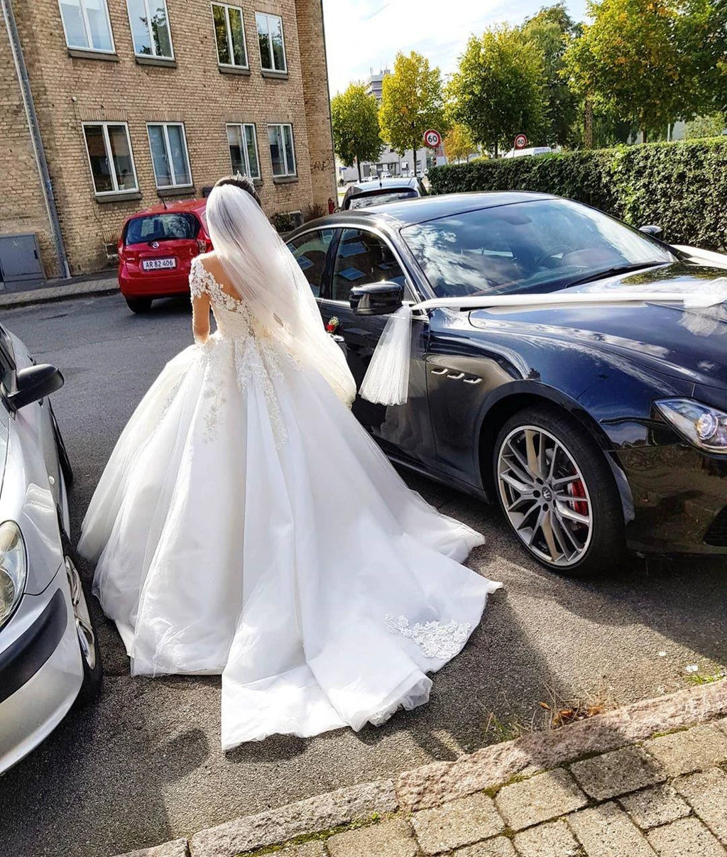 Gorgeous Long A-line Off-the-shoulder Wedding Dresses with Sleeves