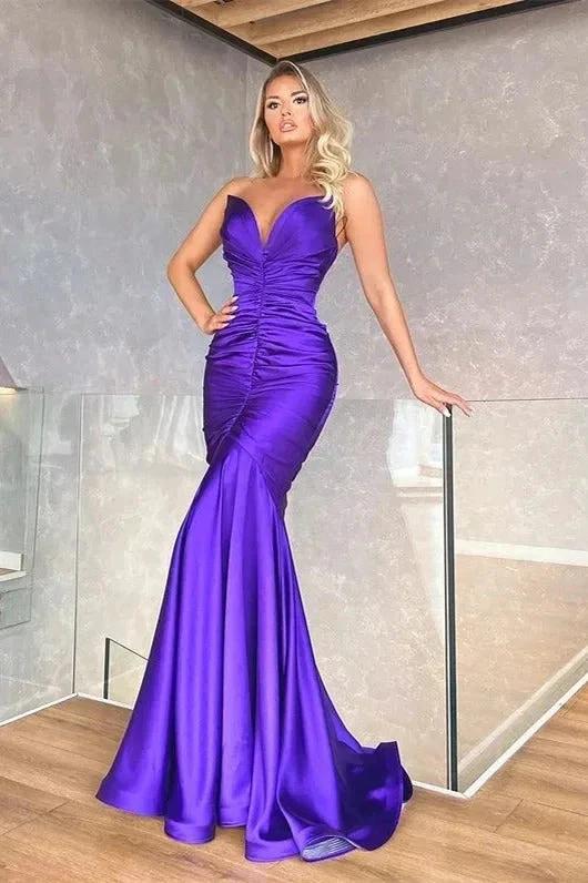 Gorgeous Long Mermaid V-neck Sleeveless Formal Prom Dresses