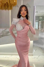 Gorgeous Long Orange Mermaid High Neck Prom Dress with Long Sleeves