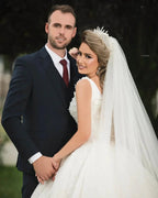 Gorgeous Long Princess V-neck Tulle Lace Wedding Dress