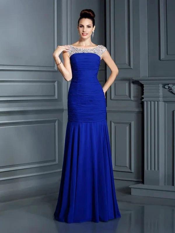 Gorgeous Mermaid Scoop Beading Sleeveless Long Chiffon Prom Dresses