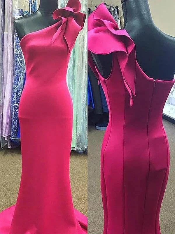 Gorgeous Mermaid Sleeveless One-Shoulder Ruffles Stretch Crepe Prom Dresses