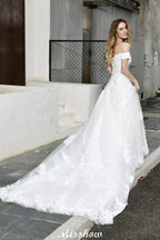 Gorgeous Off the Shoulder White aline Bridal Gown Garden Lace Appliques Wedding Dress