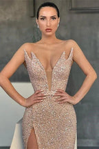 Gorgeous V-neck Sleeveless Long Mermaid Prom Dress With Slit