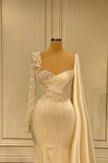 Gorgeous White Sweetheart Long Sleeves Beading Mermaid Prom Dresses
