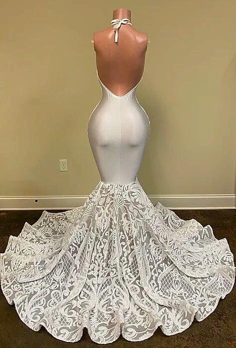 Gorgeous White V-Neck Sleeveless Prom Dress Mermaid Lace Bottom Flowers