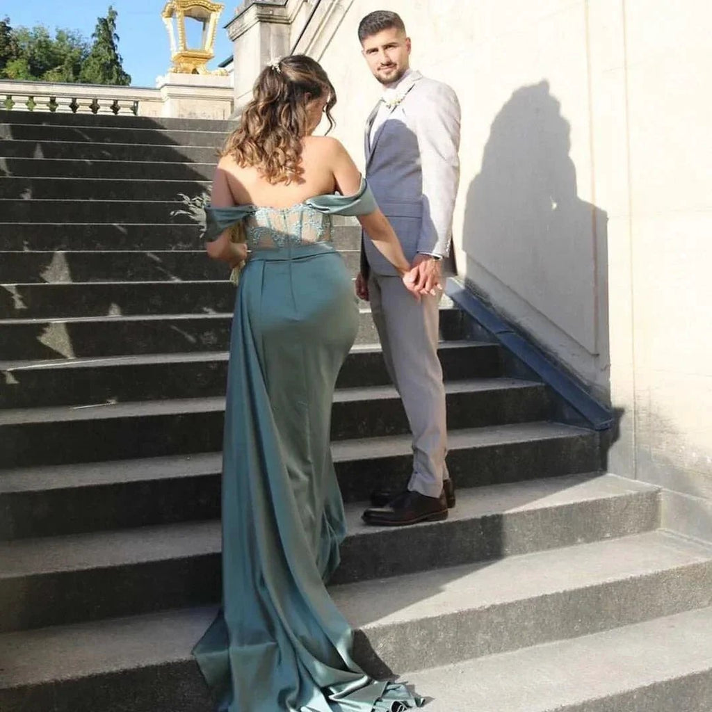 Green evening dresses long | Prom dresses with lace