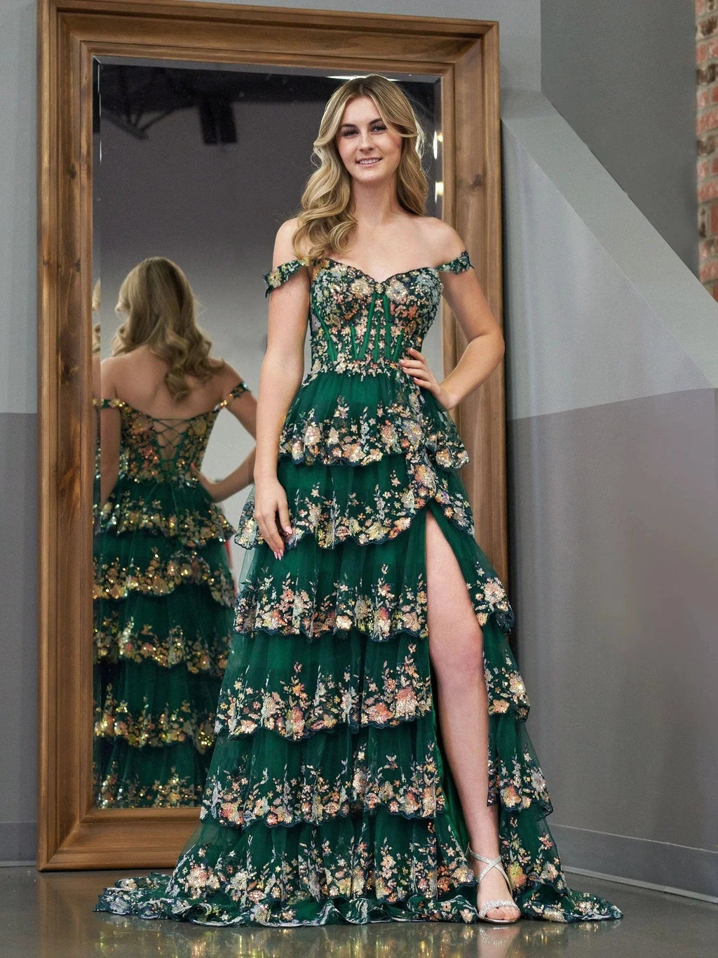 Princess A Line Off the Shoulder Corset Prom Dress with Lace Ruffles