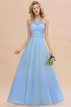 Halter Floral lace aline Chiffon Bridesmaid Dress Sleeveless Ruffle Wedding Guest Dress