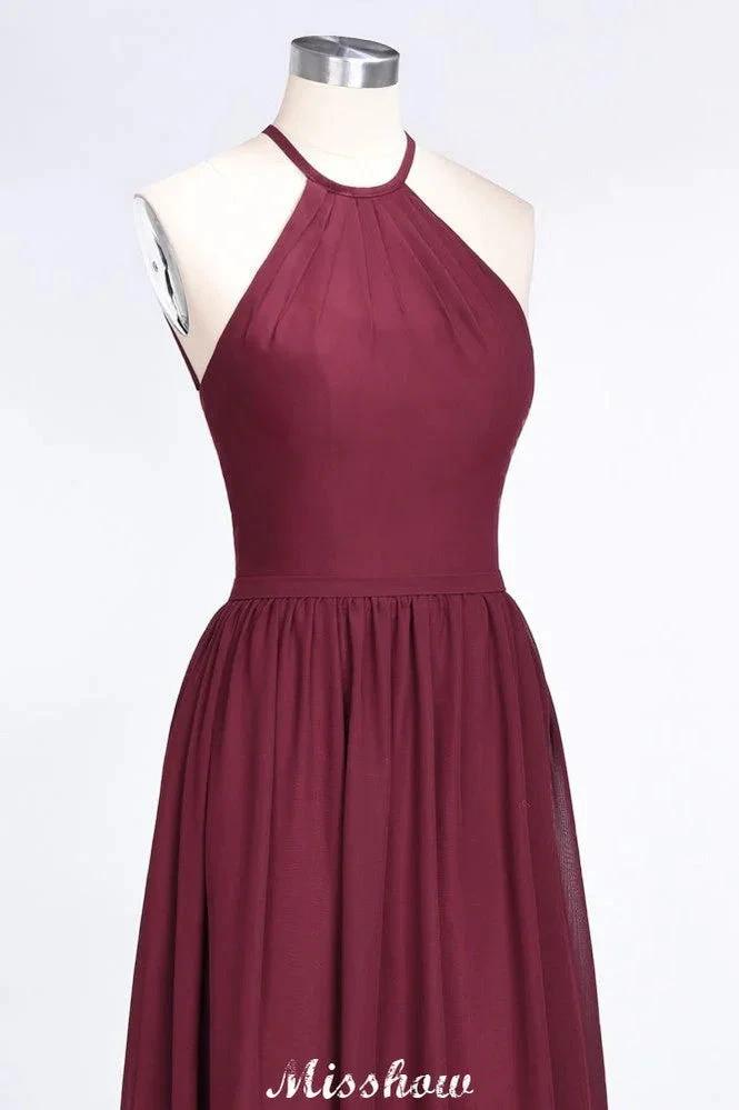 Halter Sleeveless Floor-Length Bridesmaid Dress with Ruffles