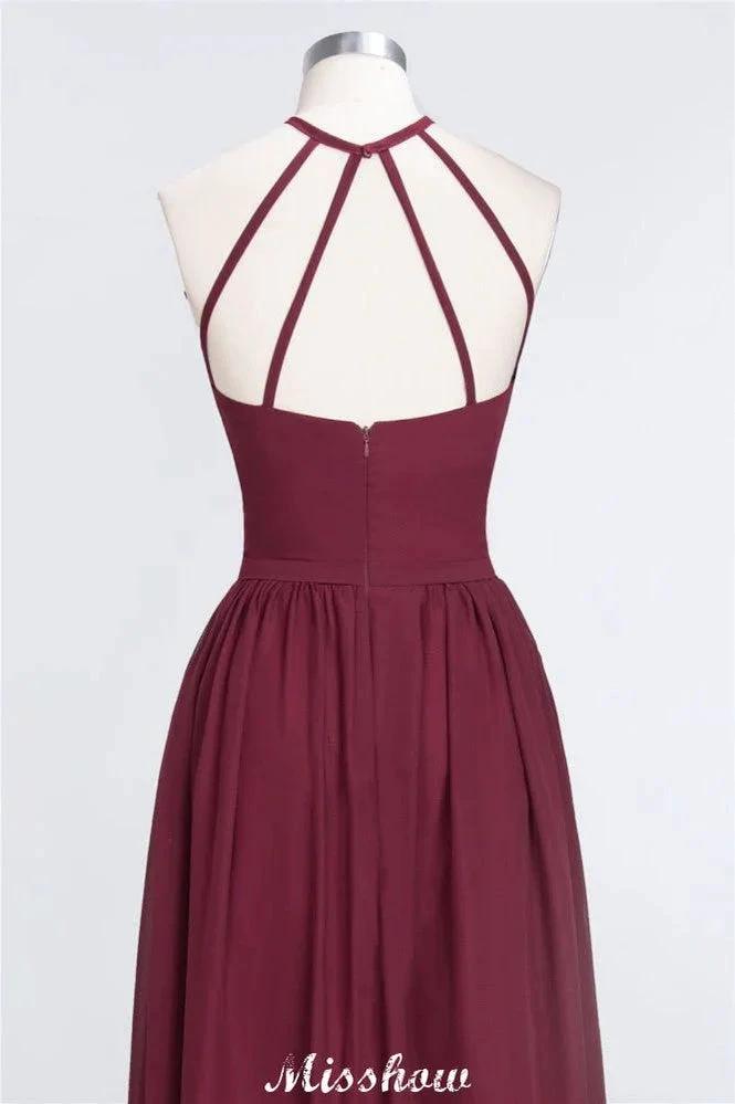 Halter Sleeveless Floor-Length Bridesmaid Dress with Ruffles