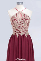 Halter Spaghetti Gold Appliques Swing Dress Sleeveless Tulle Chiffon Evening Maxi Dress