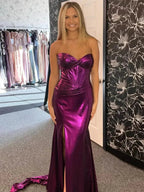 Hedda | Mermaid Sweetheart Strapless Metallic Empire Prom Dress With Side Slit