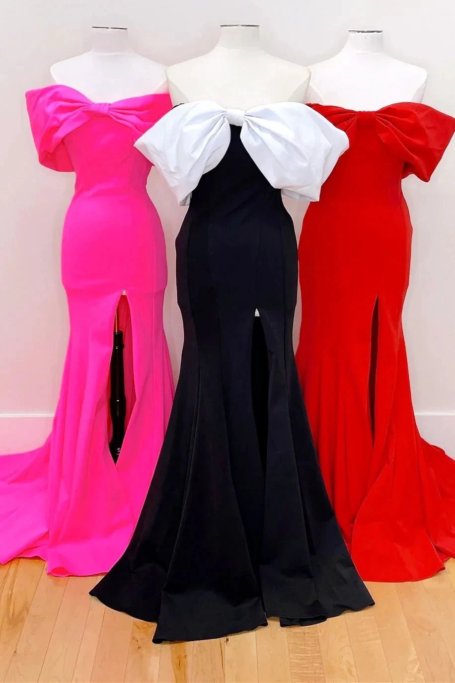 Herbert | Red Off-the-Shoulder Bow Mermaid Gown with Slit