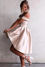 High Low Off-the-Shoulder Pleated Satin Homecoming Dress PG182