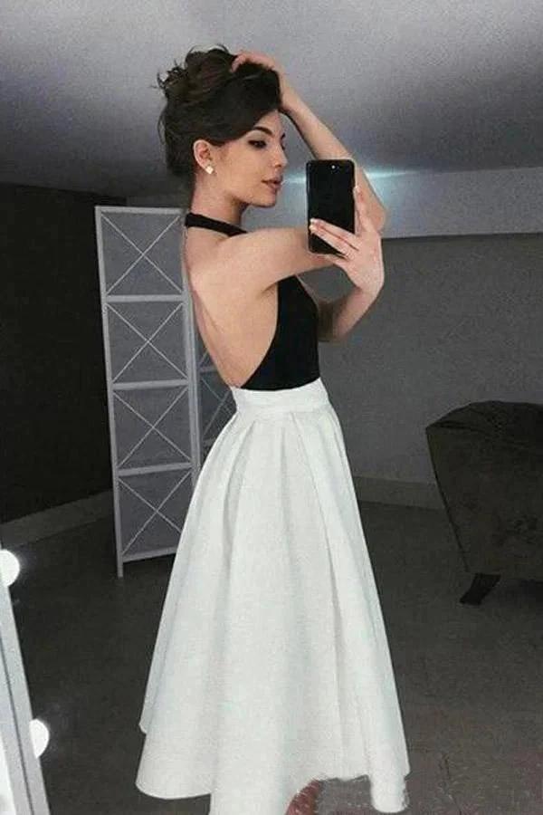 High Halter Neck Homecoming Dresses Pleated Skirt Graduation Dress PD343