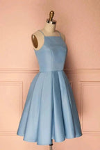 Homecoming Dress Blue Halter Sleeveless Short Prom Dress Party Dress PD369