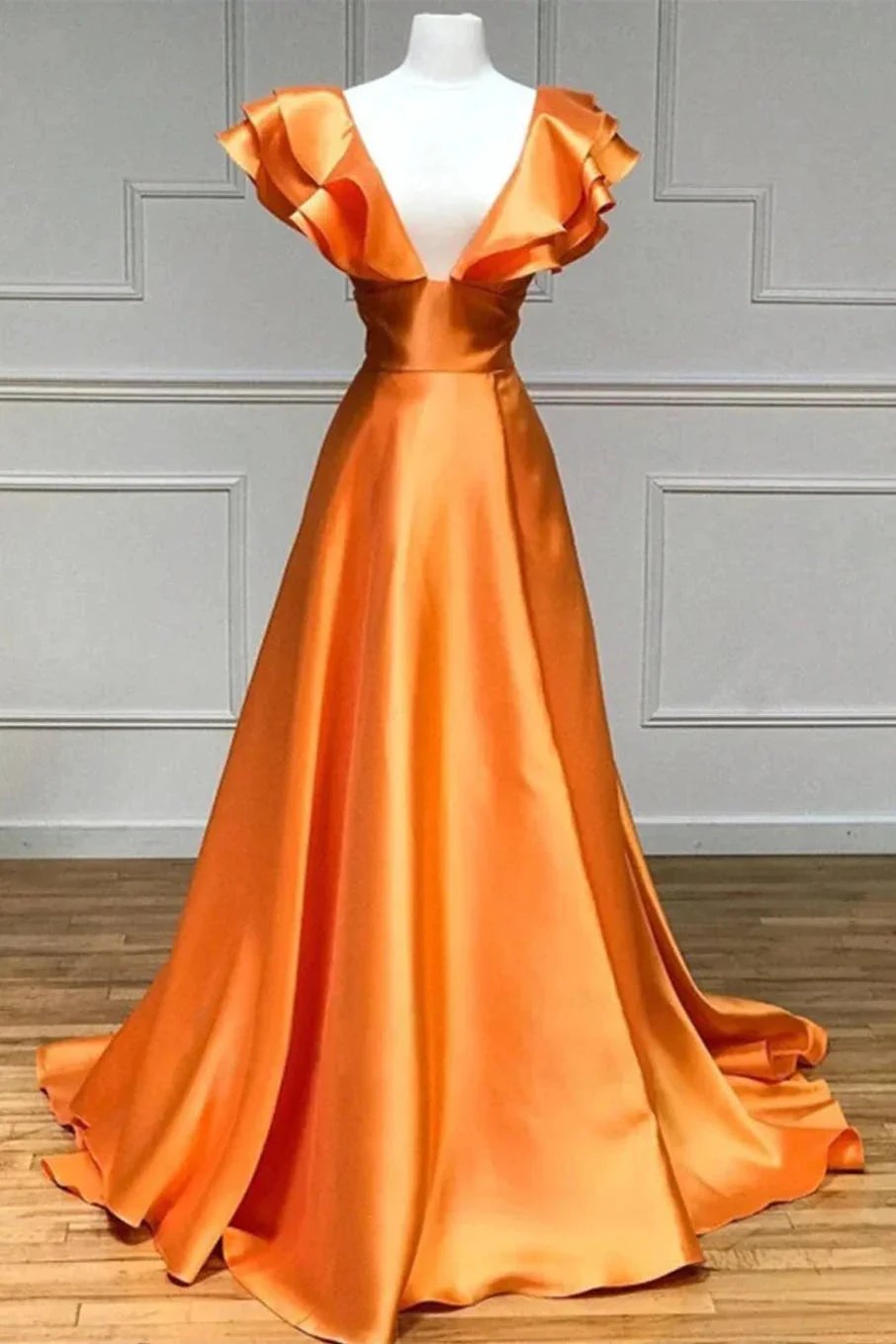 Betsy | Hot Pink V-Neck Ruffle A-Line Long Prom Dress