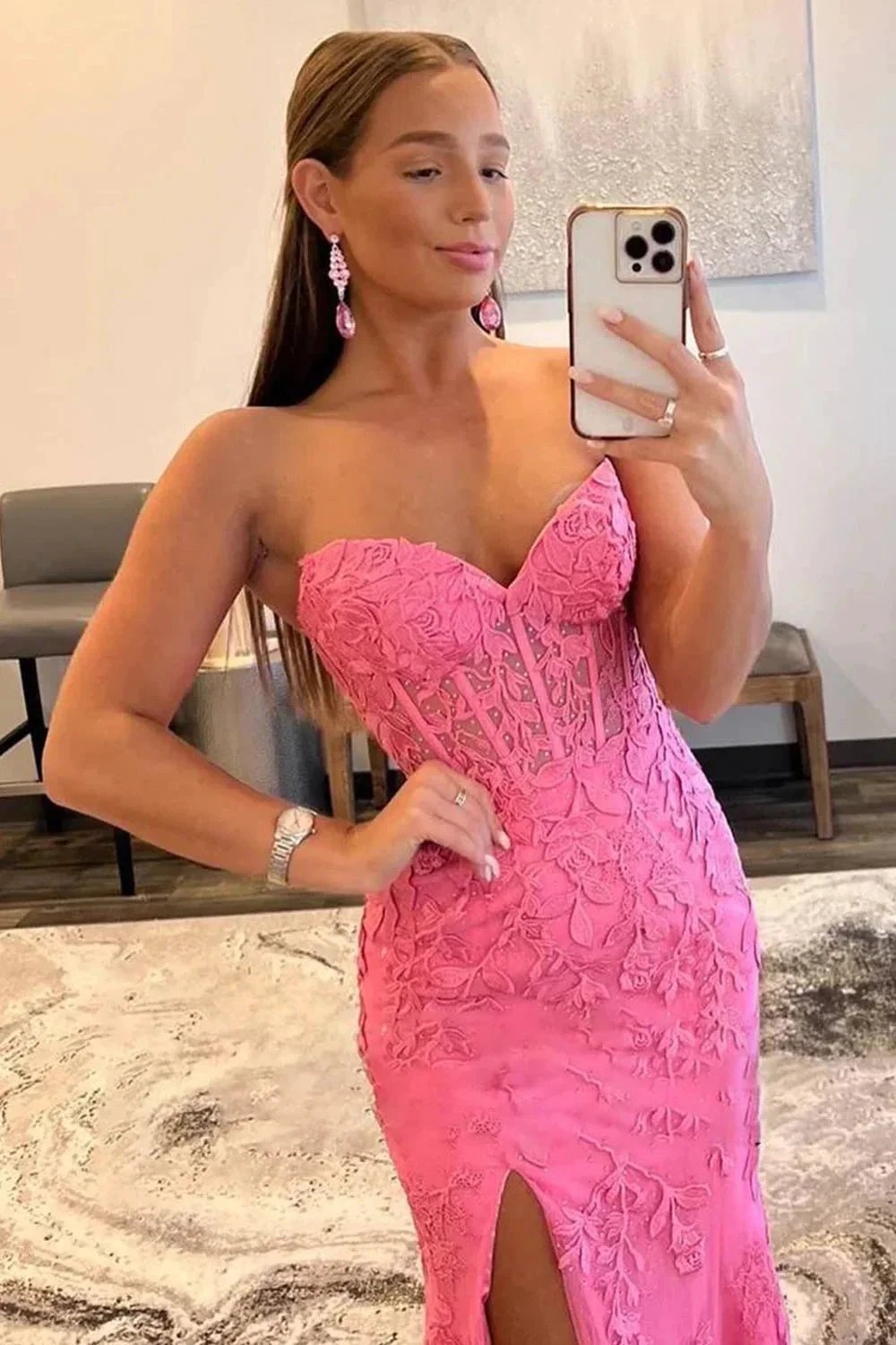 Nyomi |Mermaid Strapless Corset Lace Prom Dress with Slit