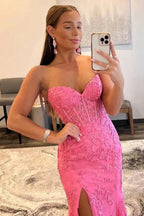 Nyomi |Mermaid Strapless Corset Lace Prom Dress with Slit