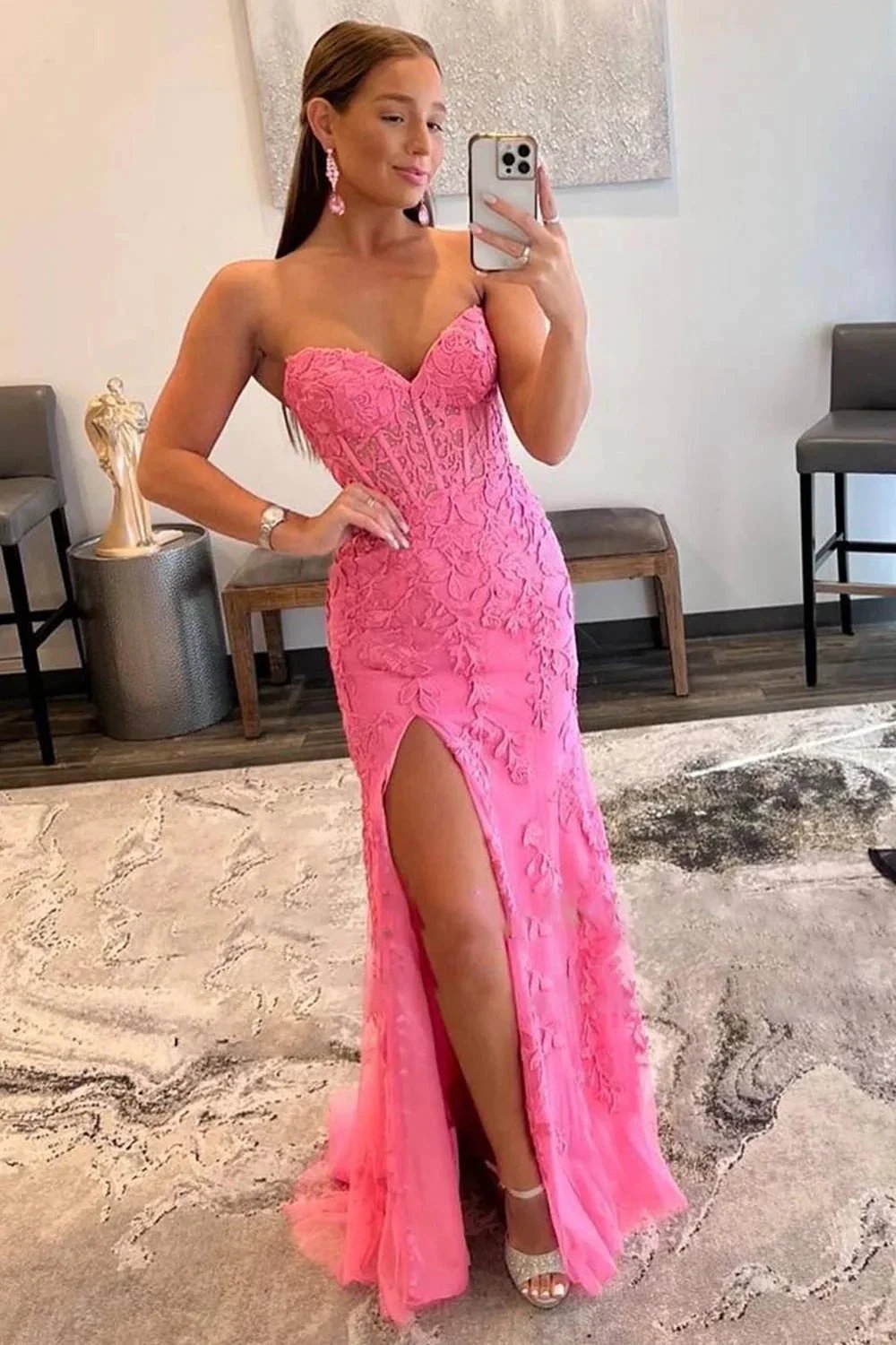 Nyomi |Mermaid Strapless Corset Lace Prom Dress with Slit