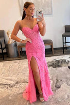 Nyomi |Mermaid Strapless Corset Lace Prom Dress with Slit