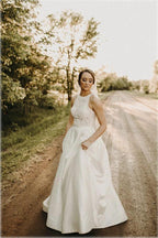 Illusion And Lace Halter Neck A-line Wedding Dress With Sweep Train WD540