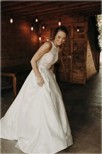 Illusion And Lace Halter Neck A-line Wedding Dress With Sweep Train WD540