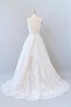 Illusion Appliques Tulle A-line Wedding Dress