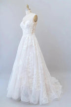 Illusion Appliques Tulle A-line Wedding Dress