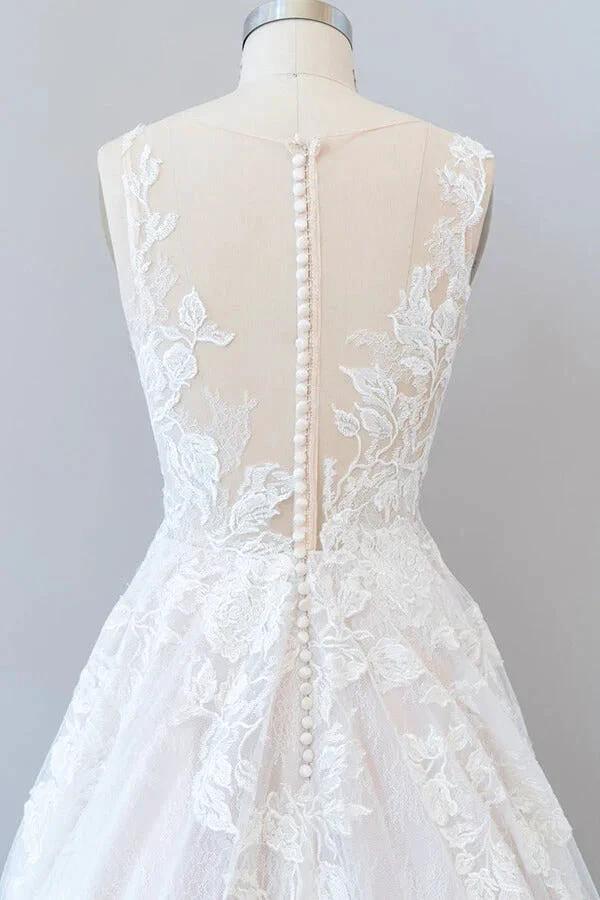Illusion Appliques Tulle A-line Wedding Dress