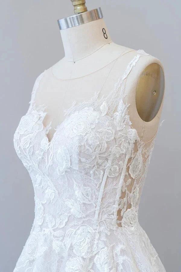 Illusion Appliques Tulle A-line Wedding Dress