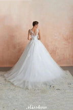 Illusion Neck White Wedding Dress Sleeveless Lace Appliques Bridal Gown online