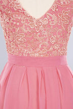 Jewel Ruffles Floral Lace Simple Prom Dresses | A-Line Sleeveless Coral Evening Dresses