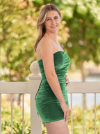 Bodycon Strapless Royal Blue Velvet Homecoming Dresses