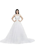Lace Appliques Scoop Tulle Wedding Dress