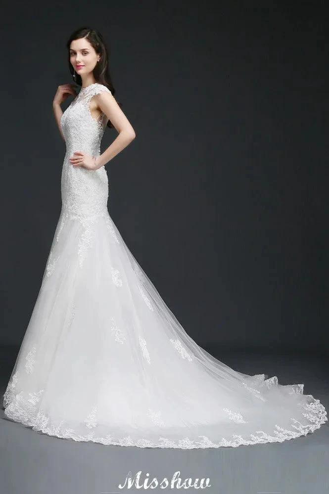 Lace Mermaid Jewel Elegant Wedding Dress