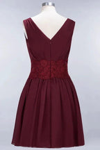 Lace V-Neck Sleeveless Mini Bridesmaid Dresses A-line Chiffon Homecoming Dress