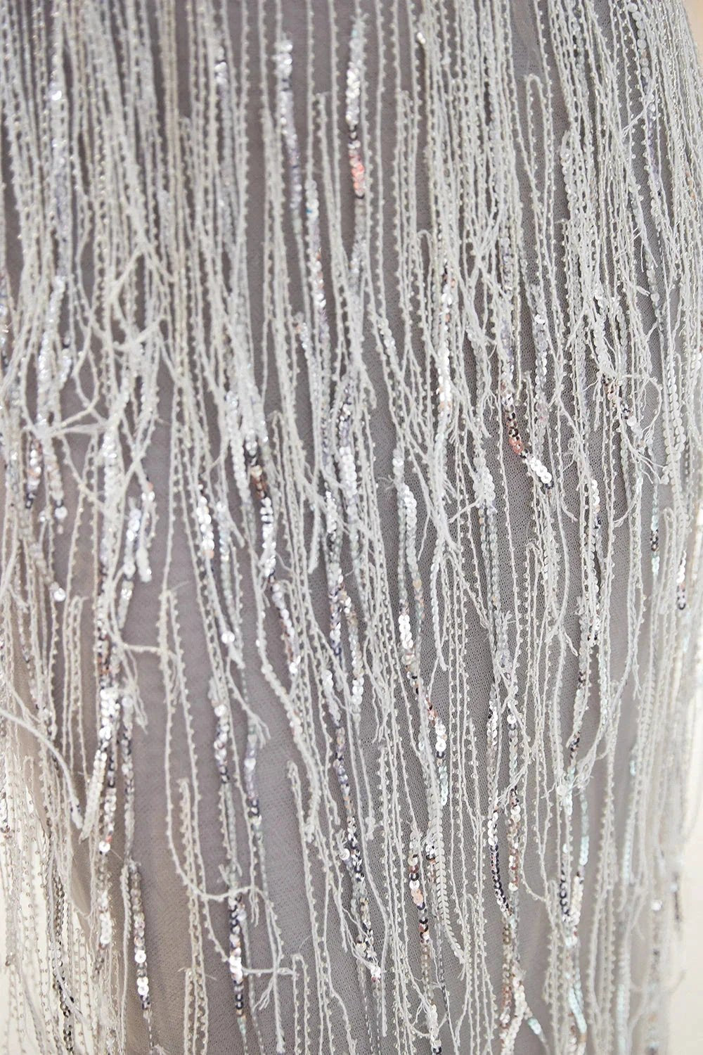 Latest Long Mermaid V neck Beading Fringe Tulle Evening Dress