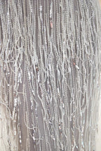 Latest Long Mermaid V neck Beading Fringe Tulle Evening Dress